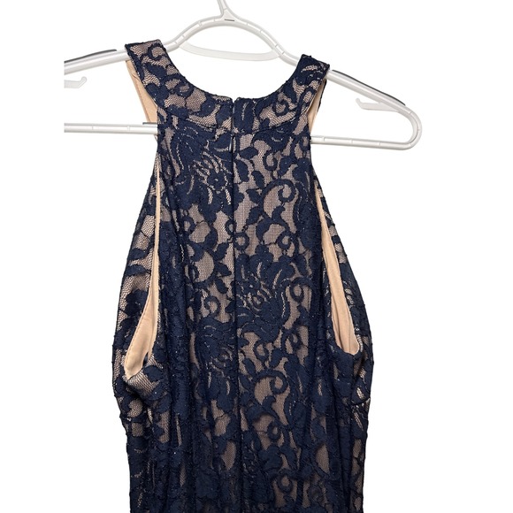 Nightway Navy Floral Lace Halter Neck Gown Maxi Dress 10 Event Prom Hoco - Picture 6 of 13